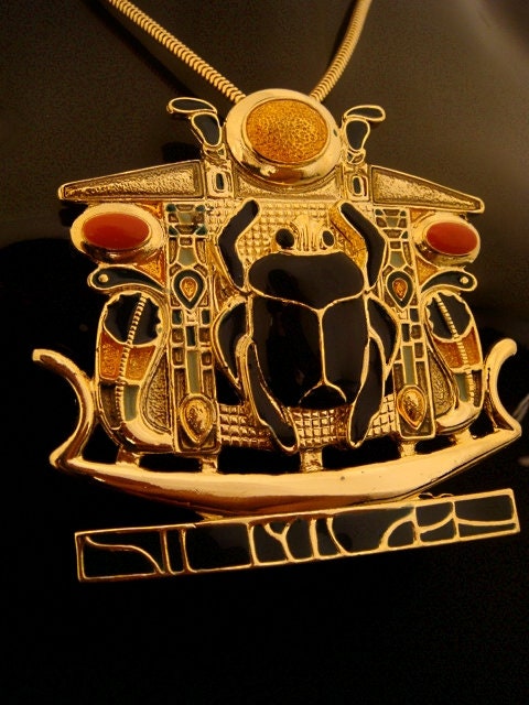 Amazing Egyptian Huge Hand Made Detailed 24K gold Plated Scarab Necklace Scarab Jewelry Scarab Pendant Cobra Pendant Ureas Pendant