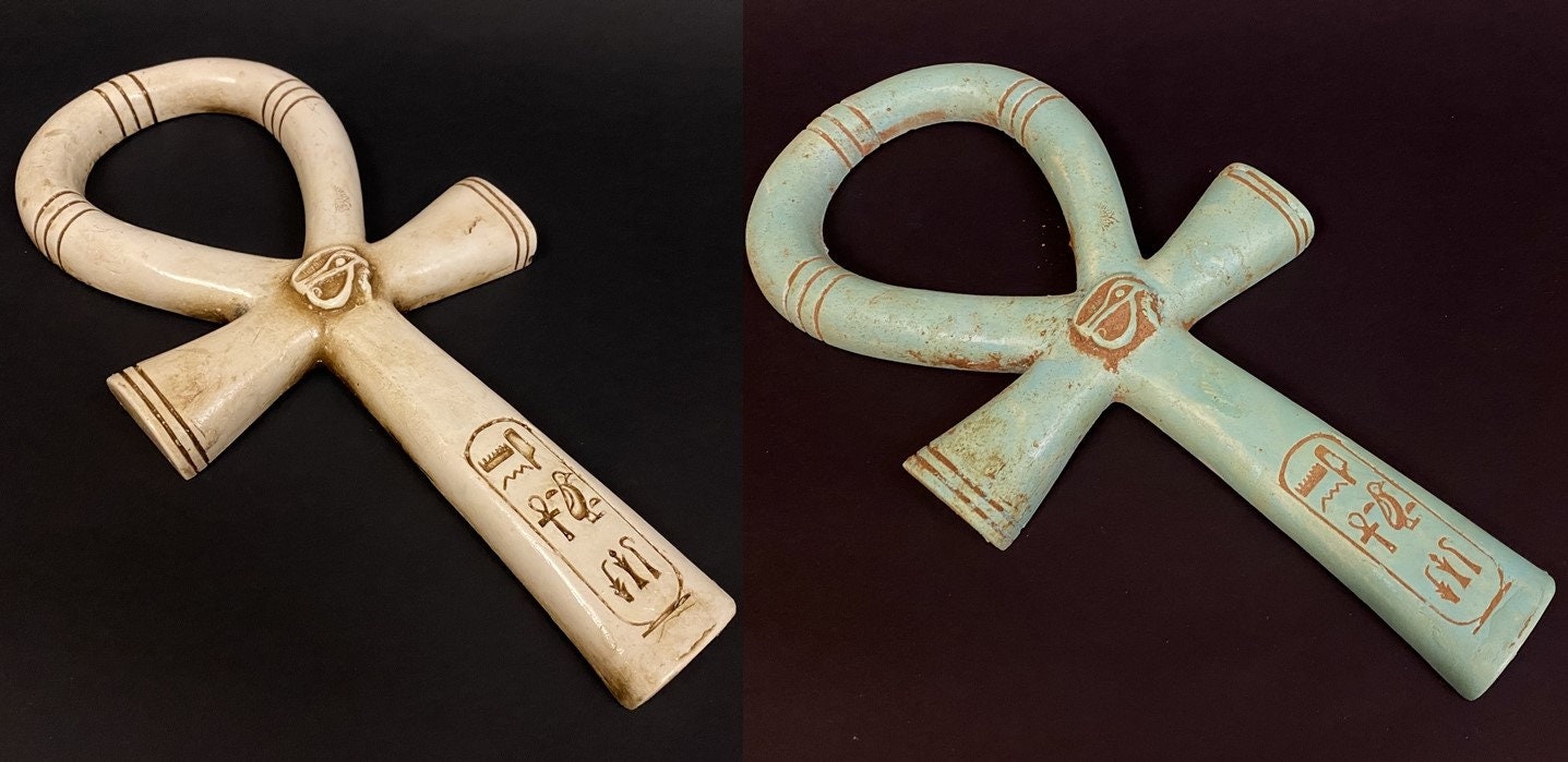 Fabulous Large Ankh Life Key Figure With Eye Of Horus And Cartouche On 12.2 Inch
