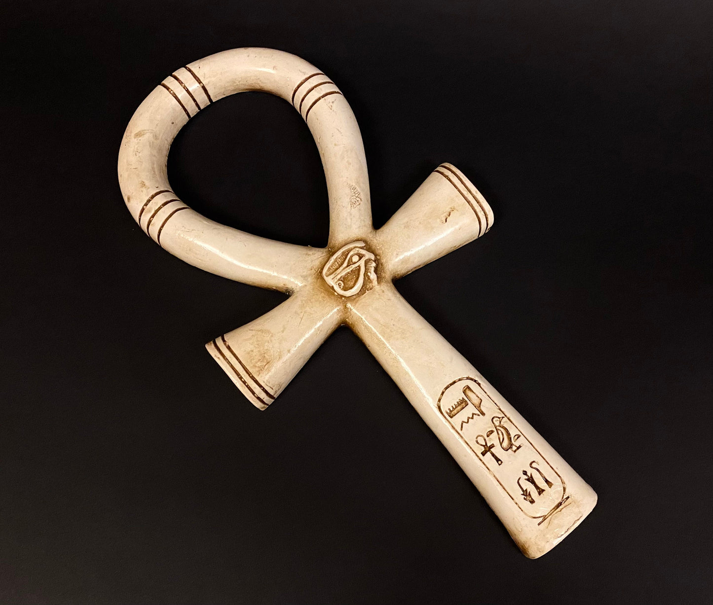 Fabulous Large Ankh Life Key Figure With Eye Of Horus And Cartouche On 12.2 Inch