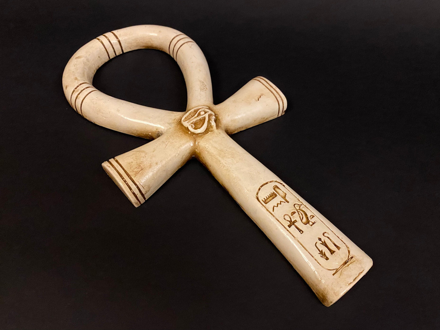 Fabulous Large Ankh Life Key Figure With Eye Of Horus And Cartouche On 12.2 Inch