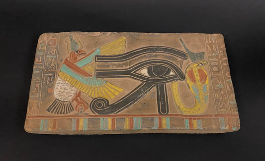 Unique Lrg Egyptian Eye of Horus with Cobra & Horus Wall Relief Egyptian Wall Relic Relief Eye Of RA Symbol of protection Handmade In Egypt