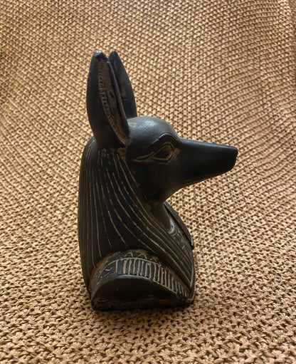 Amazing Commemorative Ancient Egyptian God Anubis Shown As A Jackal Bust Wearing a Wig  Handcrafted In Egypt SALE