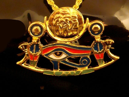 Egyptian 24 K gold Plated Eye Of Horus With Solar Disk Necklace wedjat eye necklace  solar Eye of Ra Necklace  solar Eye of Ra Pendant