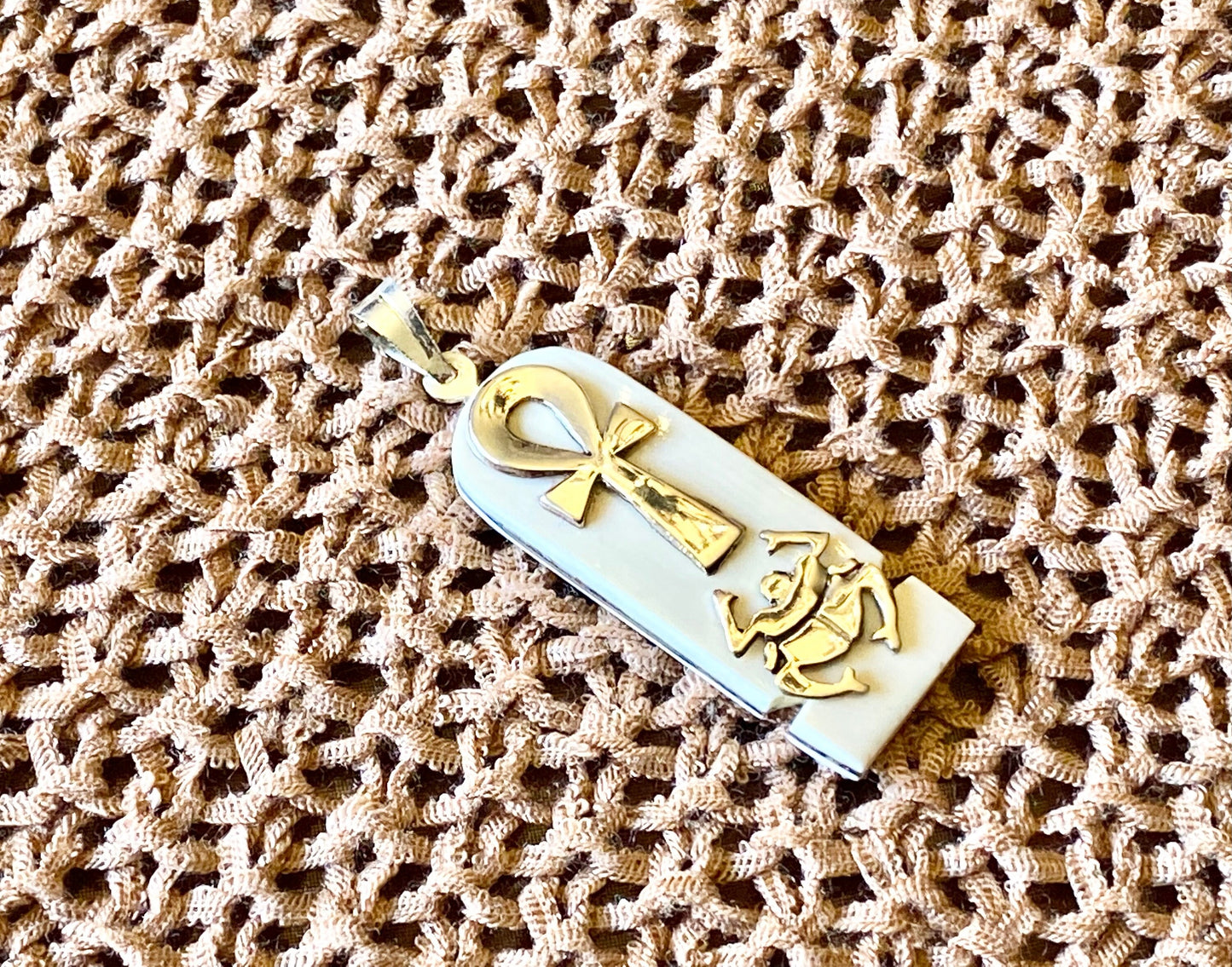 Unique Sterling silver & Camel bone Ankh and Scarab Sterling Silver  Charm Cartouche Egyptian Jewelry Key Of Life and Scarab Pendant