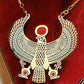 XL Egyptian Brass Enameled Falcon As Horus Necklace Pendant - Horus Charm - Horus Jewelry - Falcon Jewelry