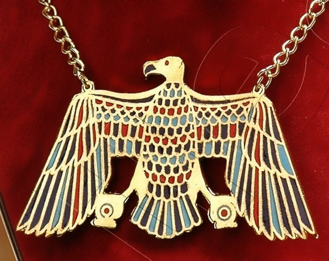 Egyptian Solid Brass Vulture As Nekhbet Enamelled Necklace