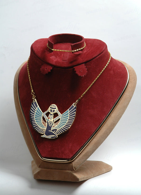 Egyptian Large Brass Blue Enameled Winged Isis Necklace Winged isis Jewelry Egyptian jewelry Egypt Jewelry Winged isis Pendant winged isis