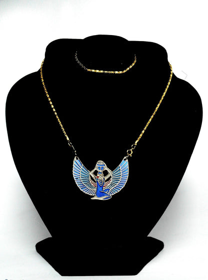 Amazing Egyptian Hand Made Brass Enameled Goddess Isis Colored Necklace Isis Jewelry Isis Pendant- Isis Necklace - Isis Charm - Winged isis