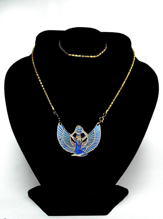 Amazing Egyptian Hand Made Brass Enameled Goddess Isis Colored Necklace Isis Jewelry Isis Pendant- Isis Necklace - Isis Charm - Winged isis