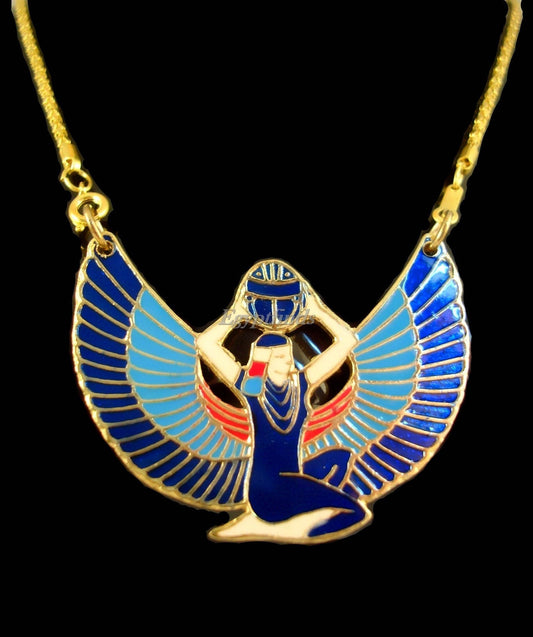 Amazing Egyptian Hand Made Brass Enameled Goddess Isis Colored Necklace Isis Jewelry Isis Pendant- Isis Necklace - Isis Charm - Winged isis