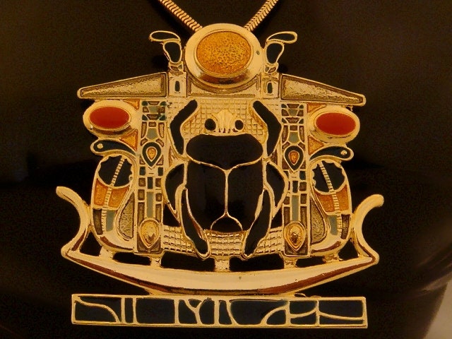 Amazing Egyptian Huge Hand Made Detailed 24K gold Plated Scarab Necklace Scarab Jewelry Scarab Pendant Cobra Pendant Ureas Pendant