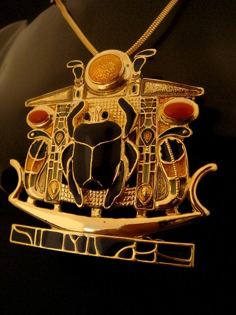 Amazing Egyptian Huge Hand Made Detailed 24K gold Plated Scarab Necklace Scarab Jewelry Scarab Pendant Cobra Pendant Ureas Pendant