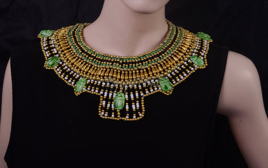 Pretty Ancient Egyptian Beaded Cleopatra 7 Scarabs Necklace Collar scarab Collar Egyptian Jewelry beaded Collar Khepri Necklace Khepri