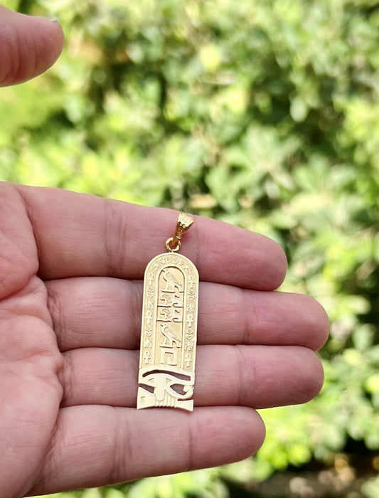 Egyptian Customized Eye Of Horus  Cartouche Personalized 18K Gold Cartouche Necklace WORLD WIDE Express Shipping