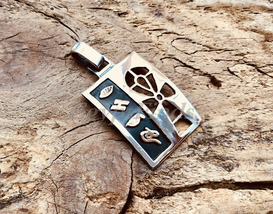 Egyptian Personalized Sterling Silver Wide Cartouche With Ankh Life Key Cross Charm Necklace , WORLD WIDE Express Shipping