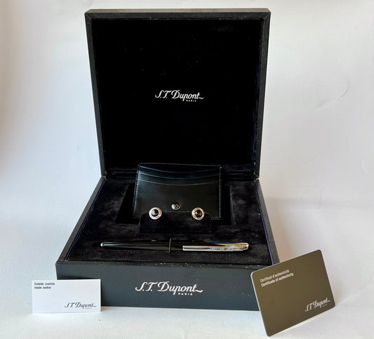 ST Dupont PALLADIUM BLACK Ballpoint And cufflinks & Wallet Cards Holder Set