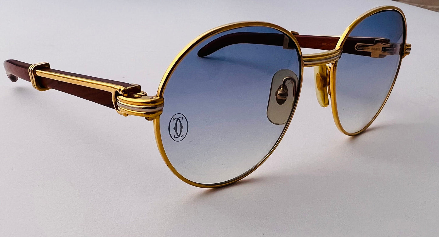 Vintage CARTIER Giverny GOLD & Bubinga Wood Sunglasses Rare special Lenses 52 18 130 Sunglasses