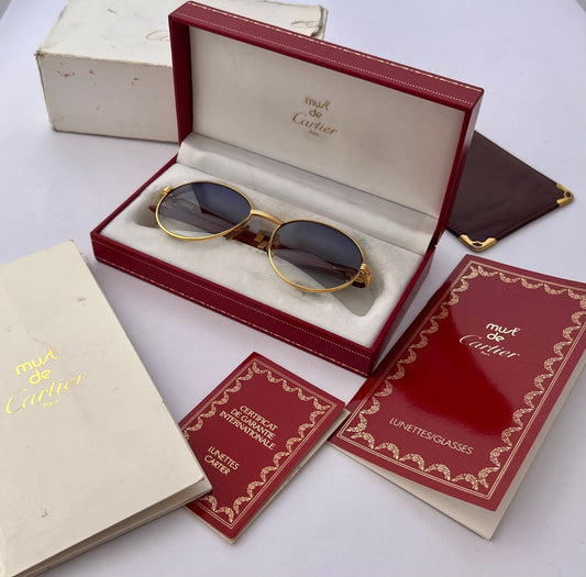 Vintage CARTIER Giverny GOLD & Bubinga Wood Sunglasses Rare special Lenses 52 18 130 Sunglasses