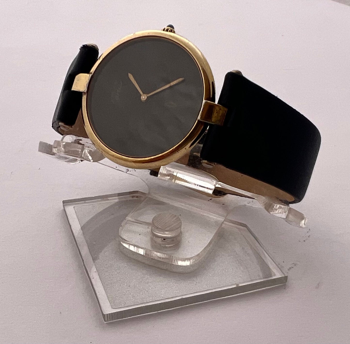 Cartier Must de Cartier Vendome Argent 925 Rare Black Dial 30 mm Watch In Original Box 90's