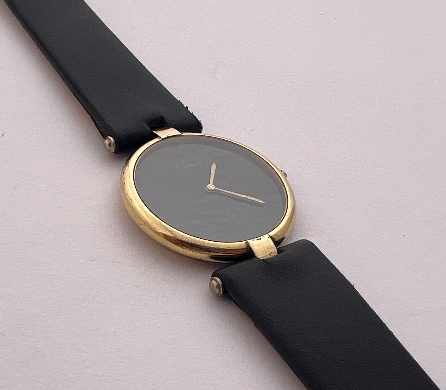 Cartier Must de Cartier Vendome Argent 925 Rare Black Dial 30 mm Watch In Original Box 90's