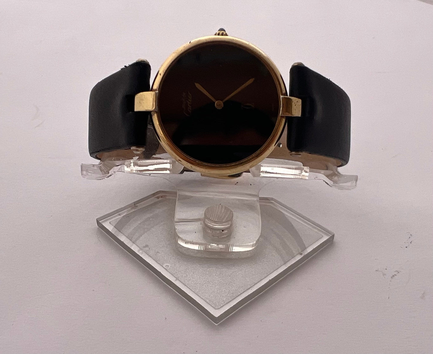 Cartier Must de Cartier Vendome Argent 925 Rare Black Dial 30 mm Watch In Original Box 90's