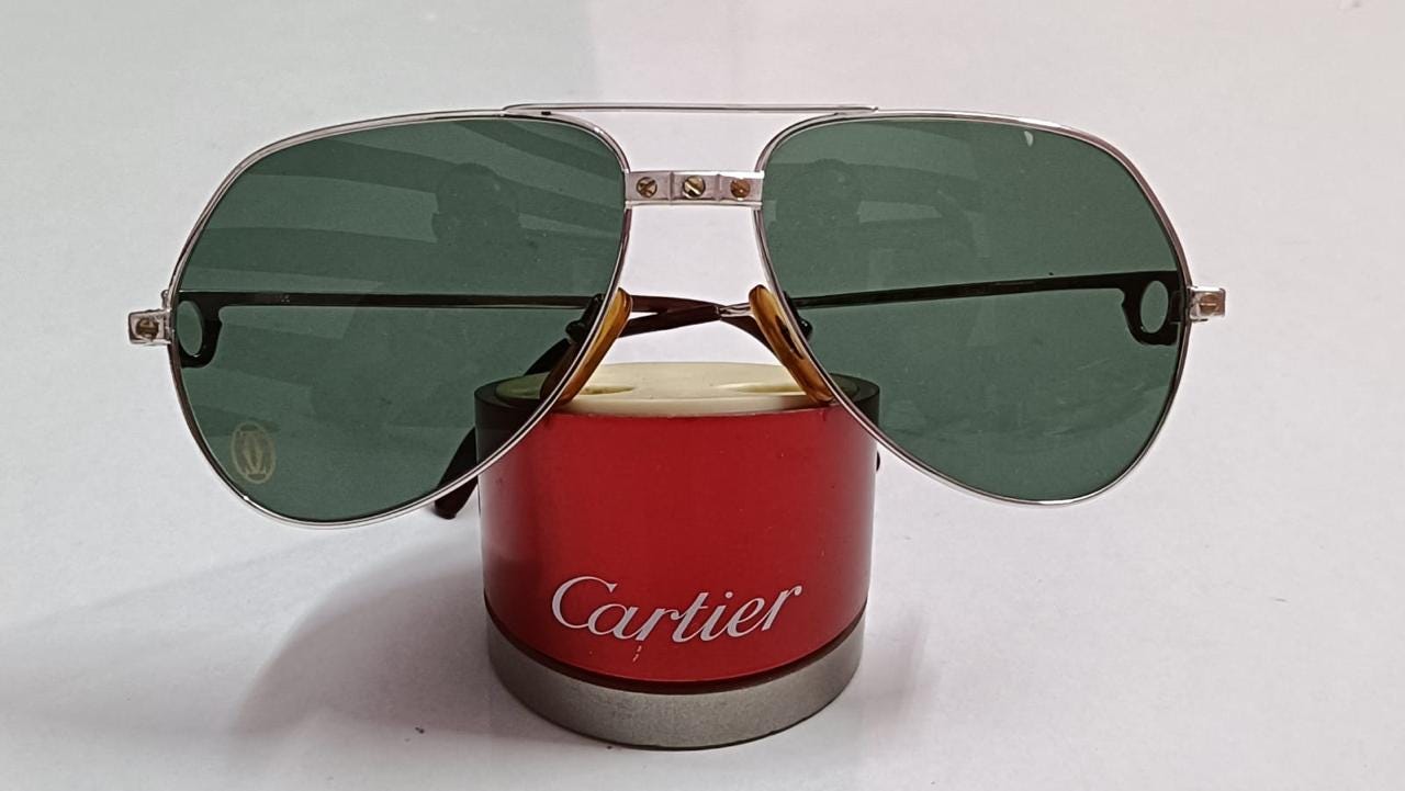 Excellent Vintage Cartier Aviator Titanium 56MM Medium Santos Sunglasses FRANCE