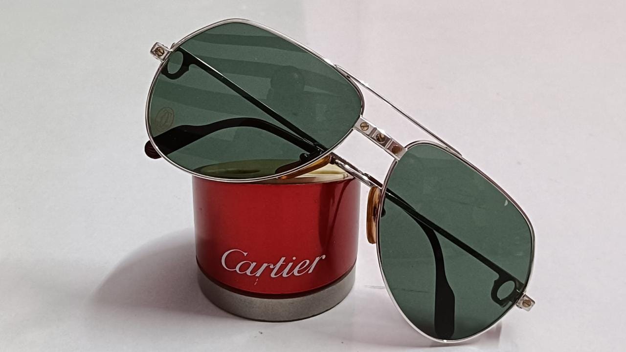 Excellent Vintage Cartier Aviator Titanium 56MM Medium Santos Sunglasses FRANCE
