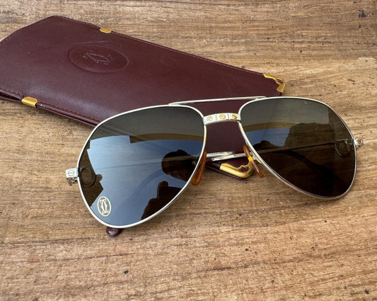 Excellent Vintage Cartier Aviator Titanium 56MM Medium Santos Sunglasses FRANCE