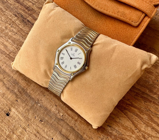 Ebel Sportwave Sports Classic Wave 183909 Date 18k Gold Steel 32MM Watch
