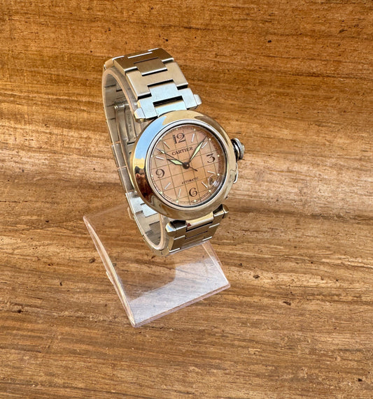 Cartier Pasha C Steel Salmon Grid Dial 35mm 2324 Automatic Watch Boxed