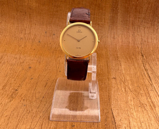 Vintage 90's Omega De Ville Ref 195.0055 Striped Dial Cal 1378 Thin Gold Plated Watch