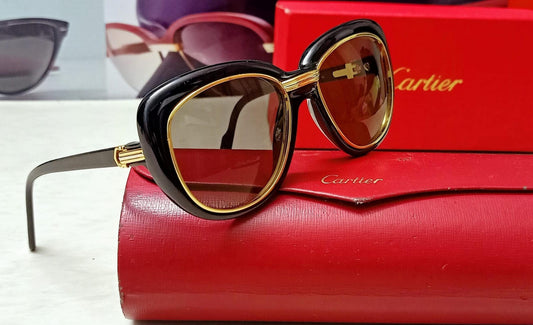 Excellent Authentic Cartier Conquete Sunglasses C. Black & Gold boxed Authentic  Cartier Lenses