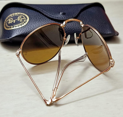 Ray Ban Pink Gold (Bronze) Foldable Round Sunglasses RB 3532 Glass Made in Italy Rare Original Rayban Lenses sunglasses