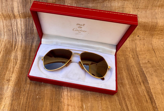 Excellent Vintage Cartier Vendome Santos Aviator Sunglasses IN original Hard Case