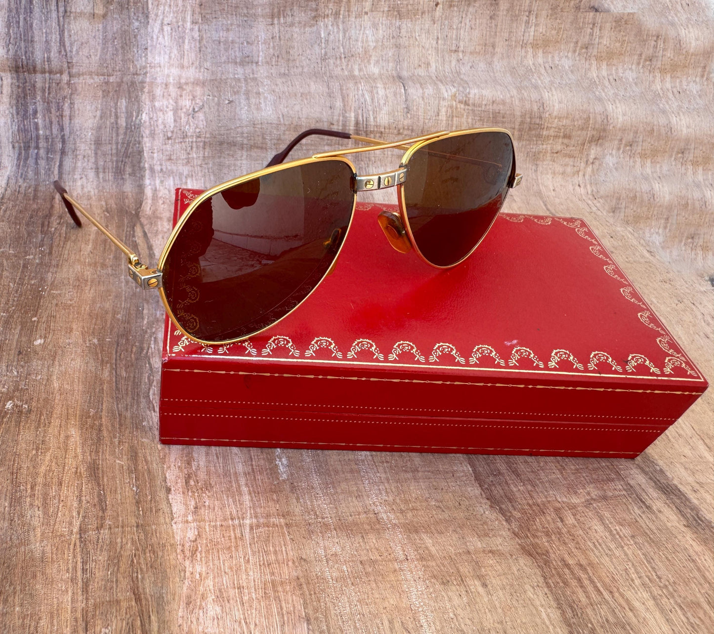 Excellent Vintage Cartier Vendome Santos Aviator Sunglasses IN original Hard Case