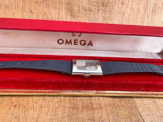 Omega De Ville Vintage Tank Chess Dial Stainless Steel Watch In Original Box