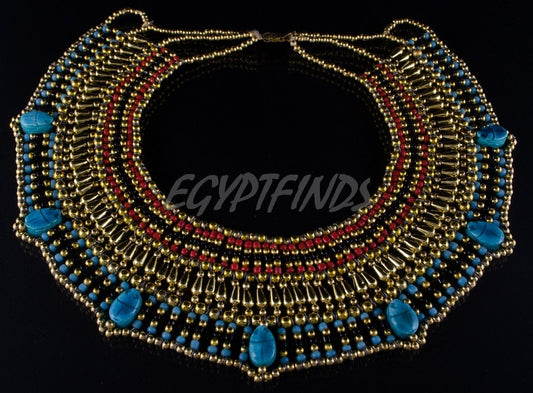 Egyptian Hand Made Beaded Cleopatra 7 Scarabs Necklace Collar  scarab Collar Egyptian Jewelry beaded Collar Khepri Necklace Khepri