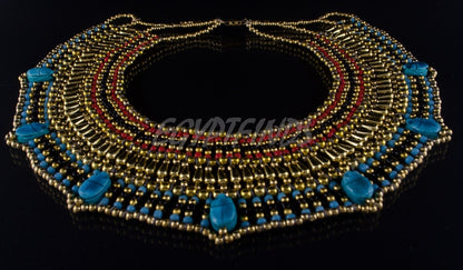 Egyptian Hand Made Beaded Cleopatra 7 Scarabs Necklace Collar  scarab Collar Egyptian Jewelry beaded Collar Khepri Necklace Khepri