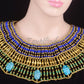 Lovely Egyptian Beaded Cleopatra 9 Scarabs Necklace Collar