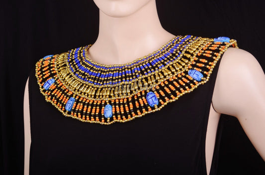 Lovely Egyptian Beaded Cleopatra 9 Scarabs Necklace Collar  scarab Collar Egyptian Jewelry beaded Collar Khepri Necklace Khepri
