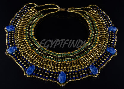 Delicate Egyptian Beaded Cleopatra 7 Scarabs Necklace Collar Necklace Collar scarab Collar Egyptian Jewelry beaded Collar Khepri Necklace
