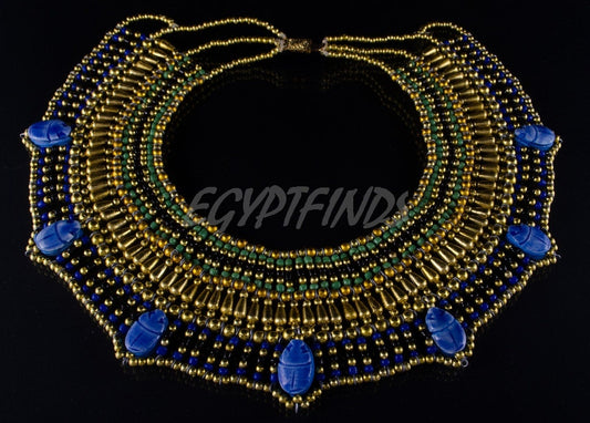 Delicate Egyptian Beaded Cleopatra 7 Scarabs Necklace Collar Necklace Collar scarab Collar Egyptian Jewelry beaded Collar Khepri Necklace