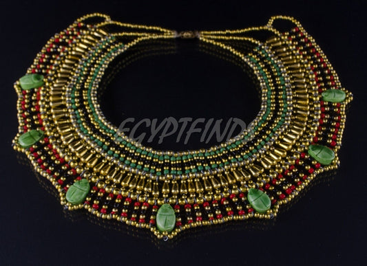 Egyptian Beaded Cleopatra 7 Scarabs Necklace Collar scarab Collar Egyptian Jewelry beaded Collar Khepri Necklace Khepri