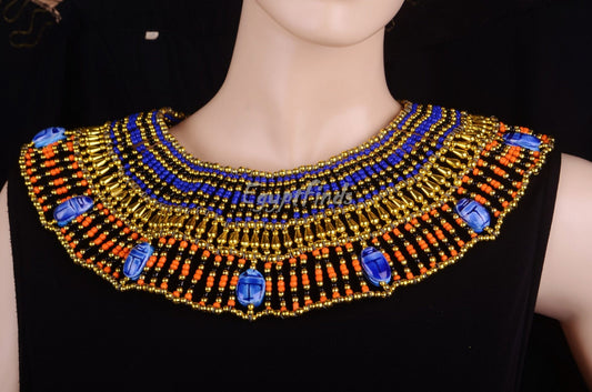 Lovely Egyptian Beaded Cleopatra 9 Scarabs Necklace Collar  scarab Collar Egyptian Jewelry beaded Collar Khepri Necklace Khepri