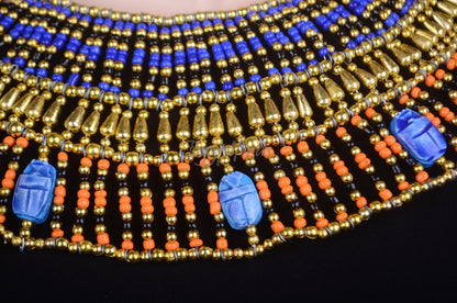 Lovely Egyptian Beaded Cleopatra 9 Scarabs Necklace Collar  scarab Collar Egyptian Jewelry beaded Collar Khepri Necklace Khepri