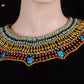 Pretty Egyptian Beaded Cleopatra 7 Scarabs Necklace Collar