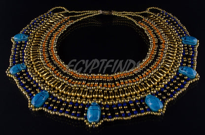 Superb Egyptian Beaded Cleopatra 7 Scarabs Necklace Collar  scarab Collar Egyptian Jewelry beaded Collar Khepri Necklace Khepri