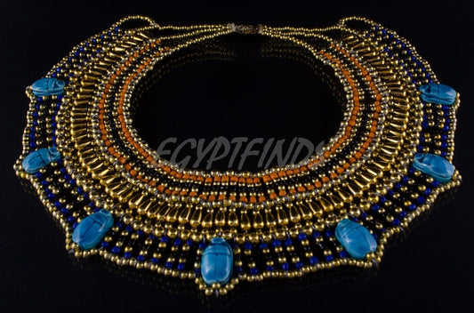 Superb Egyptian Beaded Cleopatra 7 Scarabs Necklace Collar  scarab Collar Egyptian Jewelry beaded Collar Khepri Necklace Khepri