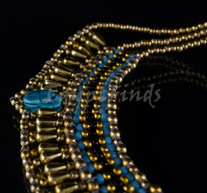 Beautiful Egyptian Beaded 5 Scarabs Cleopatra Scarab Necklace Collar & Bracelet