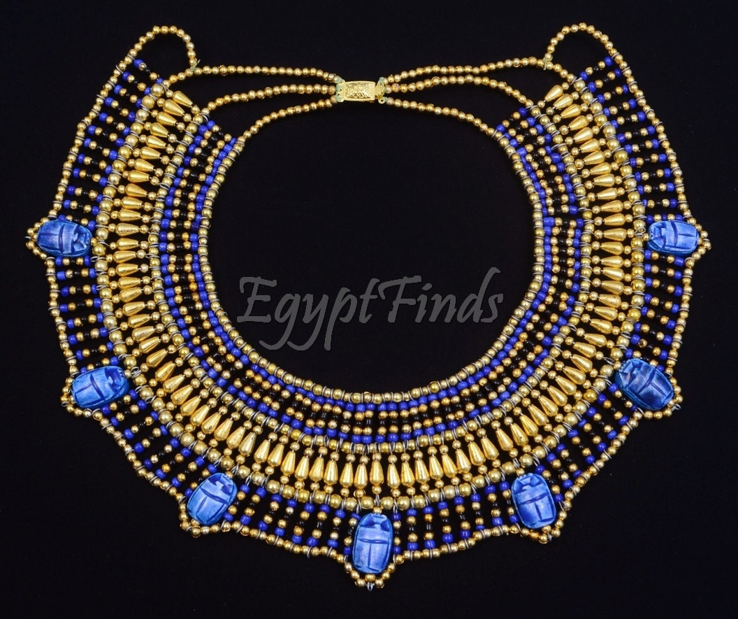 Stunning Ancient Egyptian Beaded Cleopatra 7 Scarabs Necklace Collar  scarab Collar Egyptian Jewelry beaded Collar Khepri Necklace Khepri